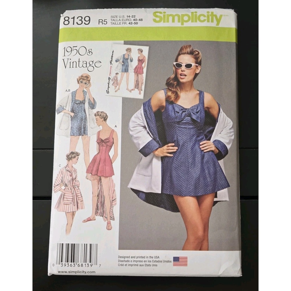 Simplicity 8139 Vintage 14-22 Swim Dress Bathing Suit Beach Coat Cover Up (206)
